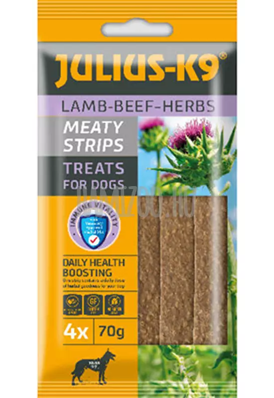 Julius-K9 - Snack - Meaty Strips Lamb-Beef-Herbs - Bárányhús, Marhahús és Gyógynövény 70g