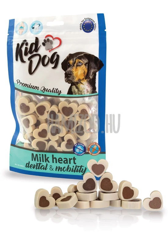 KidDog Milk Heart Dental&amp;Mobility - Vanília Szív Kacsahússal - 80g